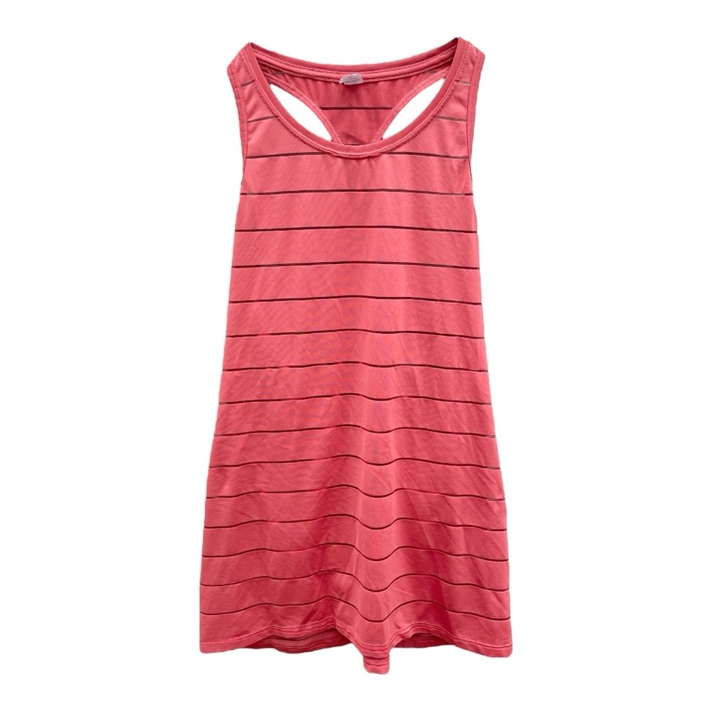 Athleta Stripe Mesh High Neck Chi Racerback Coral Tank
